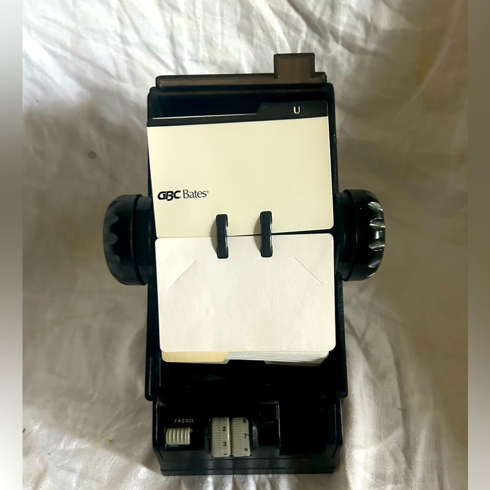 Vintage GBC Bates Rolodex Swivel File Covered Rotary Card File Black